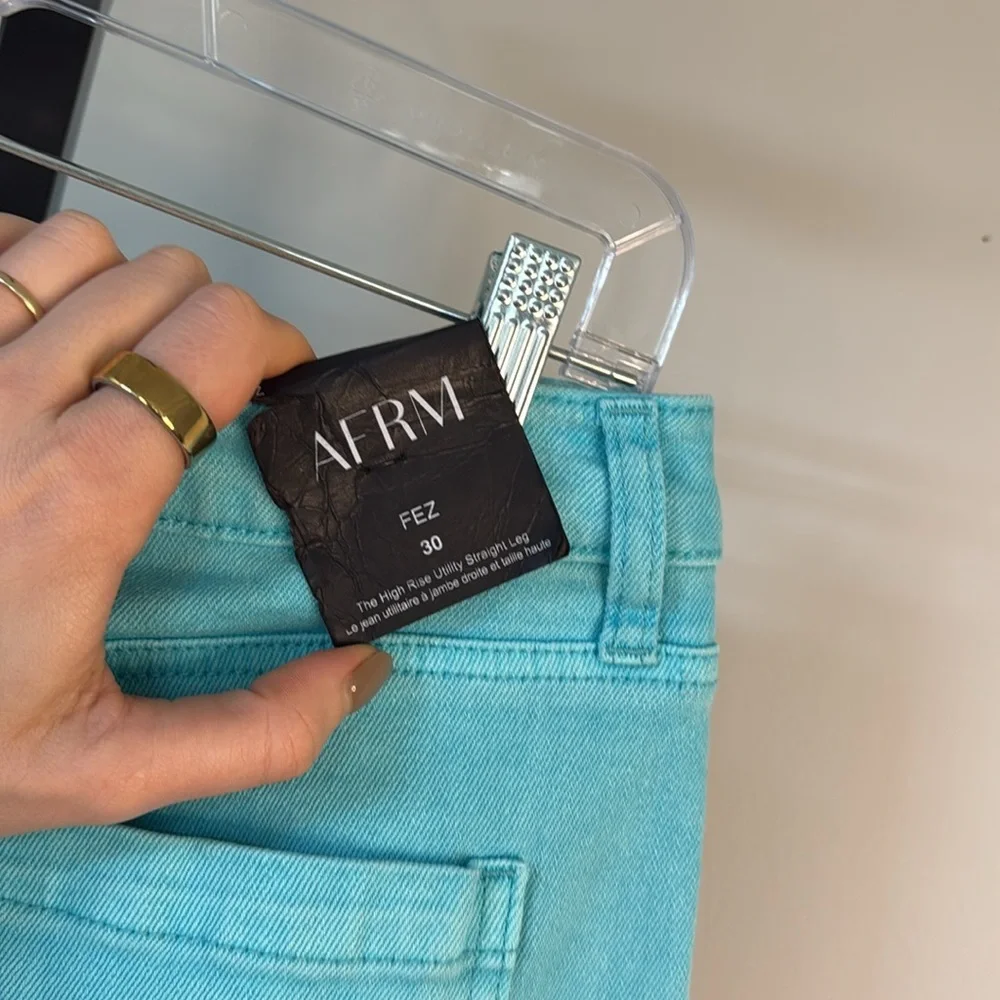AFRM high rise utility straight leg jeans 30 turquoise - Picture 5 of 5